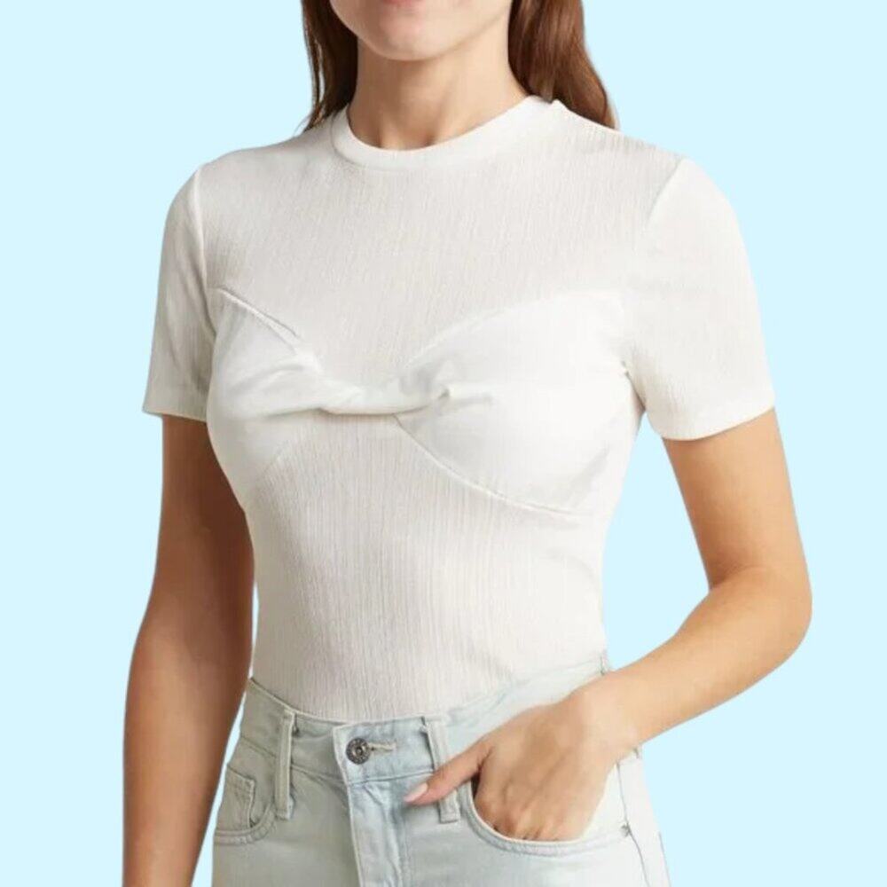 NSR Slinky Sateen T-shirt White Size XS NWT $30 MSRP